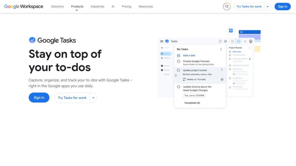 Google Tasks app ghi thời gian biểu