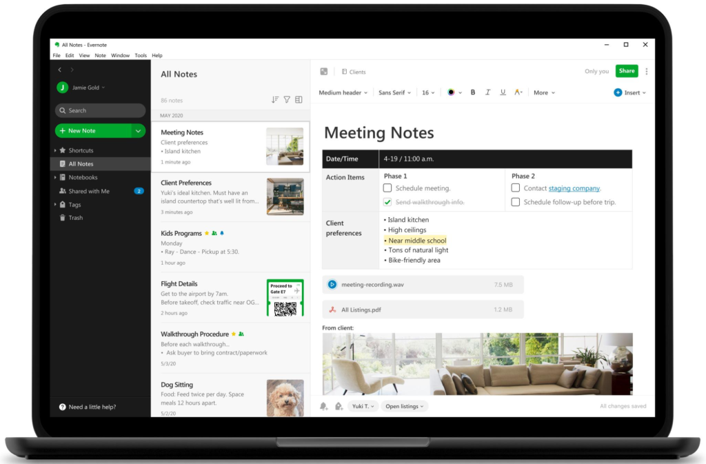 Evernote – app quản lý công việc với ghi chú, task, Calendar và Web Clipper.