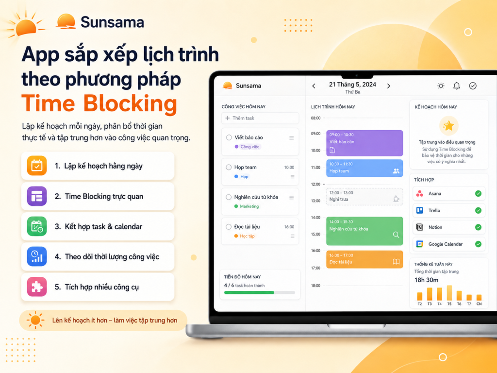 Sunsama – app sắp xếp lịch làm việc theo Time Blocking và Daily Planning.