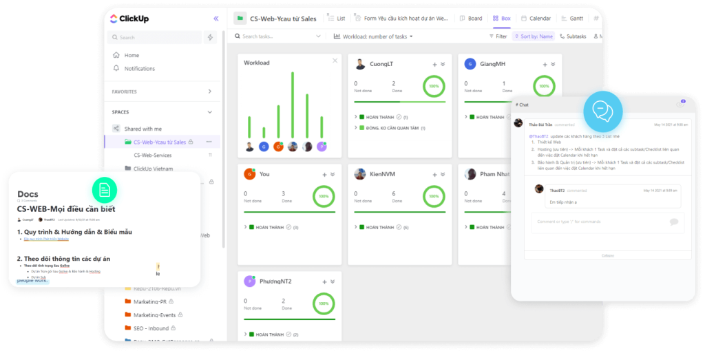 ClickUp – phần mềm quản lý công việc với task, Gantt, Dashboard và Goals.
