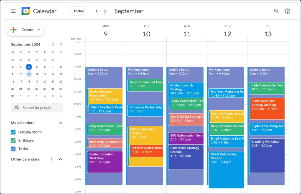 Google Calendar – ứng dụng lịch làm việc hỗ trợ sắp xếp lịch trình theo ngày.