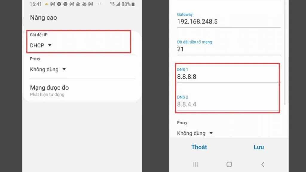 Đối DNS 8.8.8.8 trên hệ điều hành Android