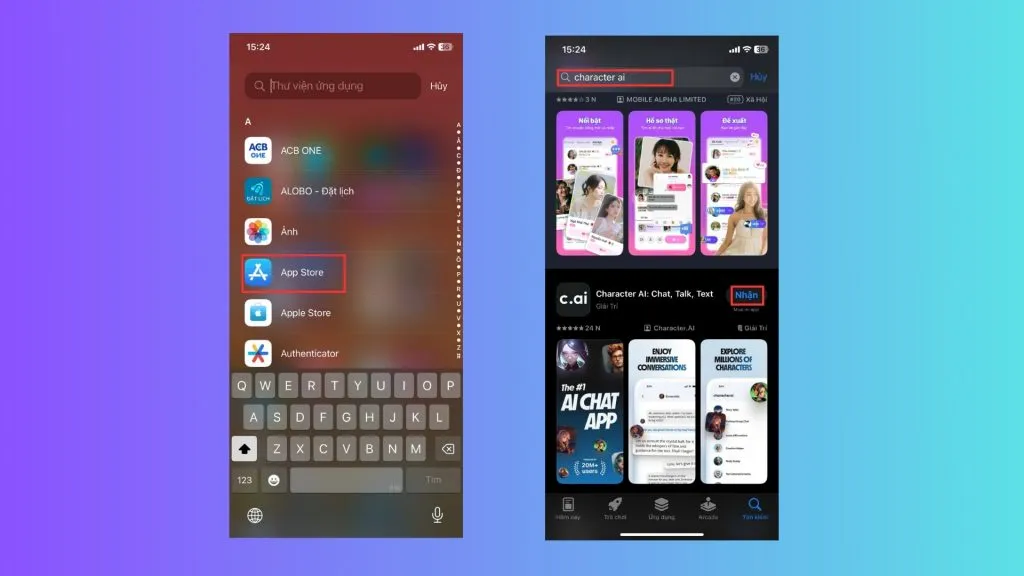 Vào App Store sau đó soạn chữ Character AI và tiến hành cài đặt