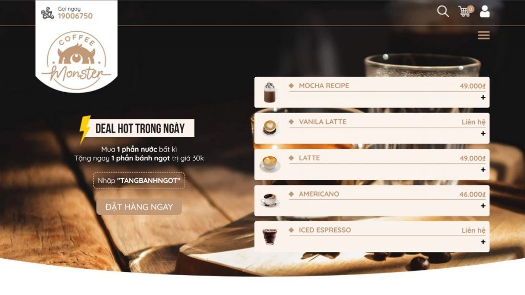 Mẫu website quán cà phê hiện đại