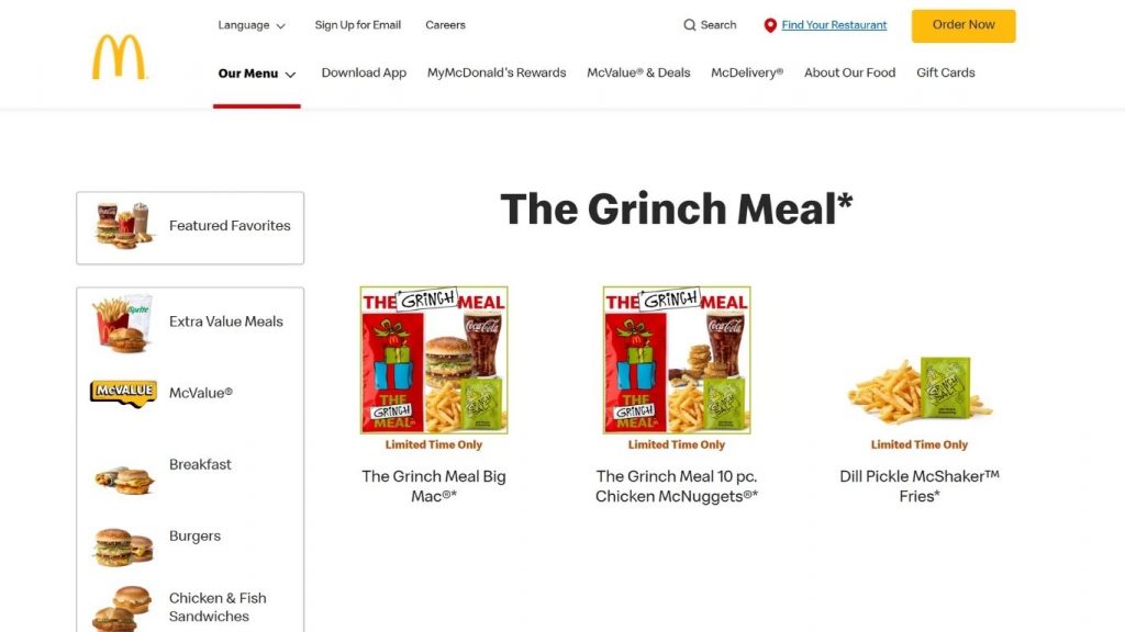 Giao diện website cửa hàng gà rán McDonald’s