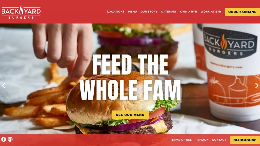 Giao diện website Back Yard Burgers