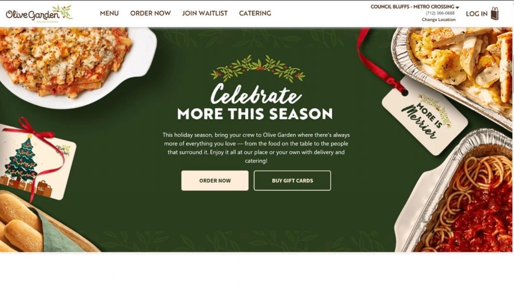 Giao diện website Olive Garden
