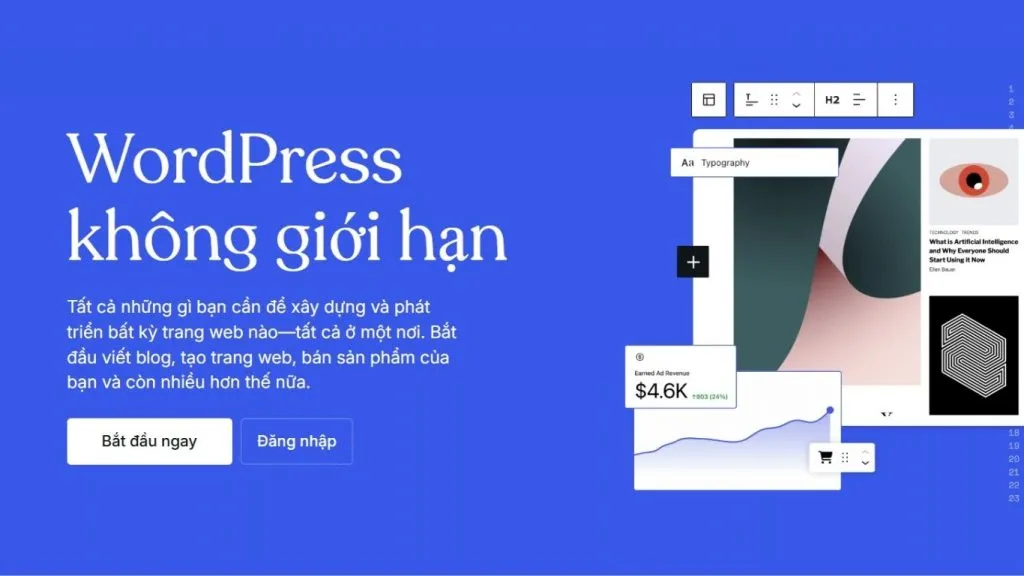 WordPress CMS phổ biến với plugin và theme đa dạng