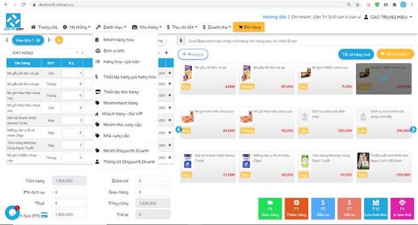 Giao diện phần mềm quản lý bán hàng miễn phí DanTriSoft