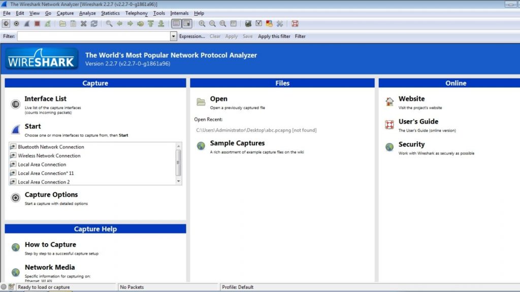 công cụ kiểm tra bảo mật trang web Wireshark