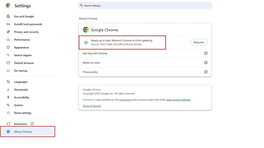 Cập nhật trình duyệt Google Chrome để sửa lỗi web