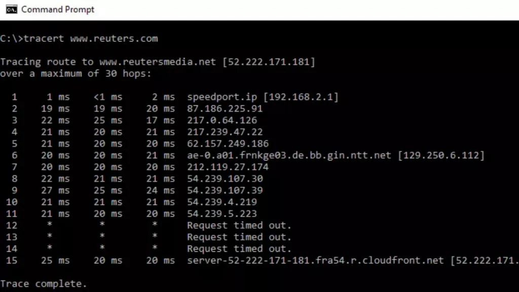 Kiểm tra lỗi web bằng lệnh tracert để phát hiện điểm nghẽn trên đường truyền mạng