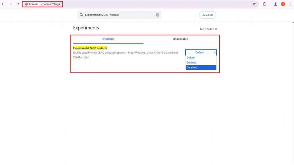 Tắt Experimental QUIC Protocol trong Chrome để sửa lỗi web