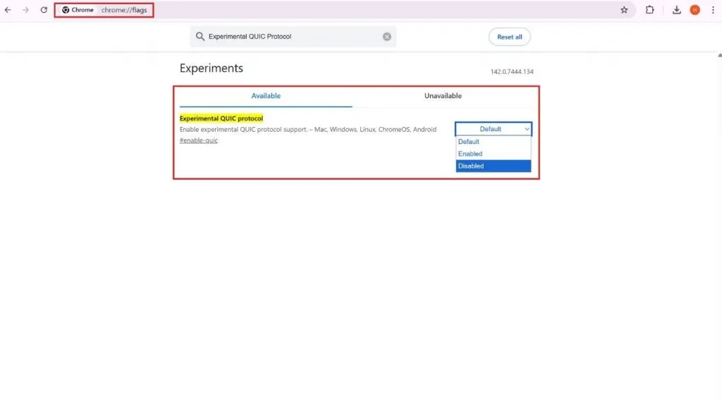 Tắt Experimental QUIC Protocol trong Chrome để sửa lỗi web