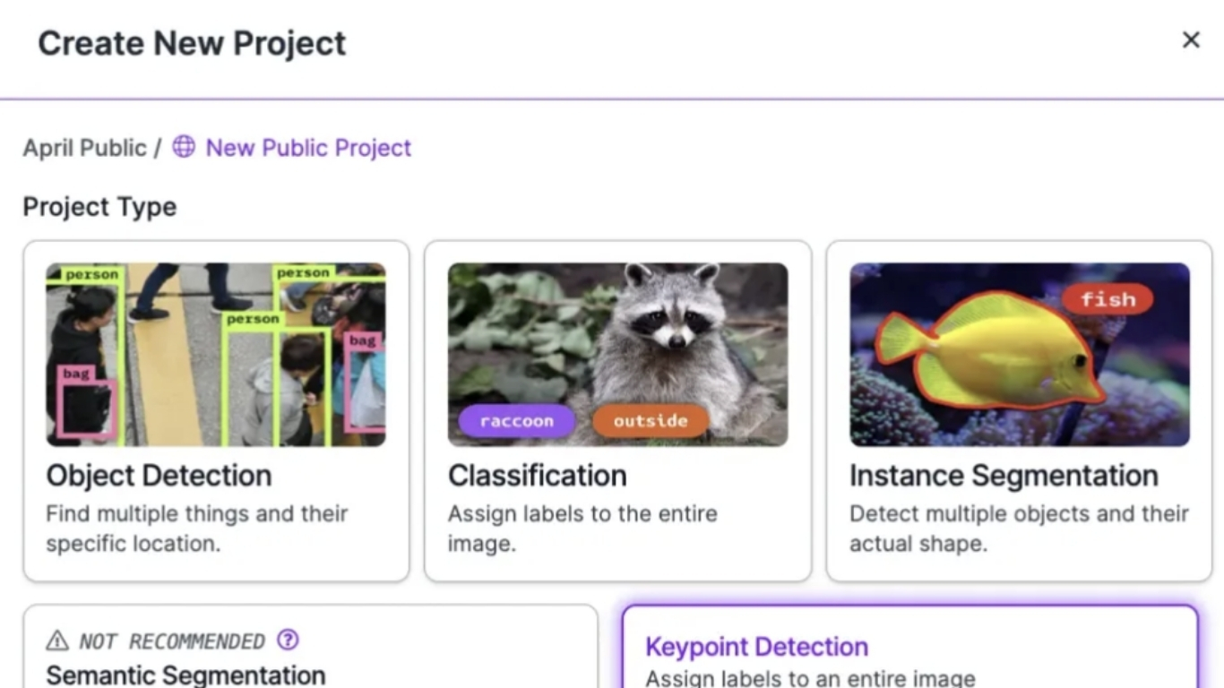 Tạo một dự án gán nhãn trong Roboflow. 