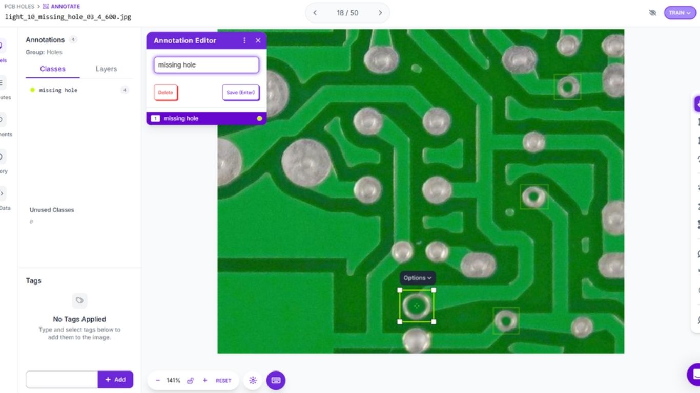 Chú thích hình ảnh để phát hiện lỗi PCB trong Roboflow
