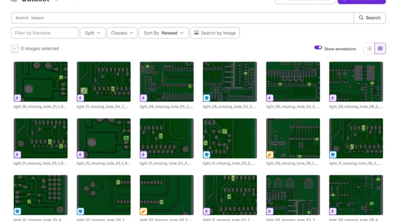 Hình ảnh được chú thích cho "lỗ bị thiếu" trên PCB