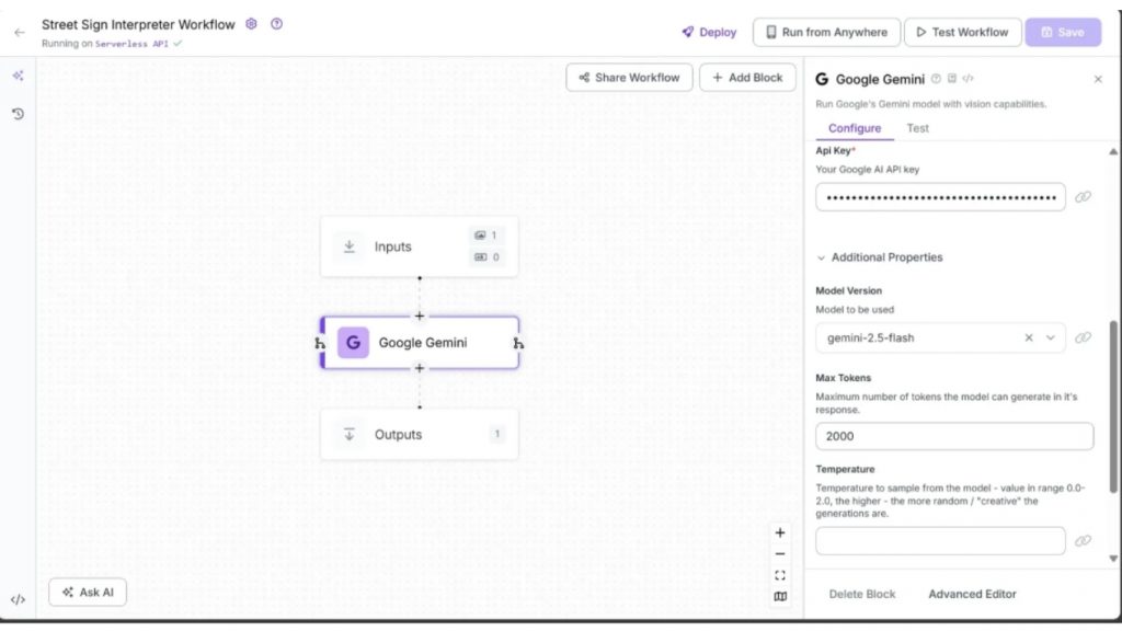 Tab Configure hiển thị mô hình ngôn ngữ thị giác