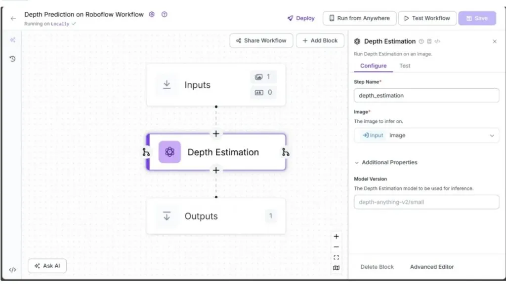 Chạy workflow ước lượng độ sâu