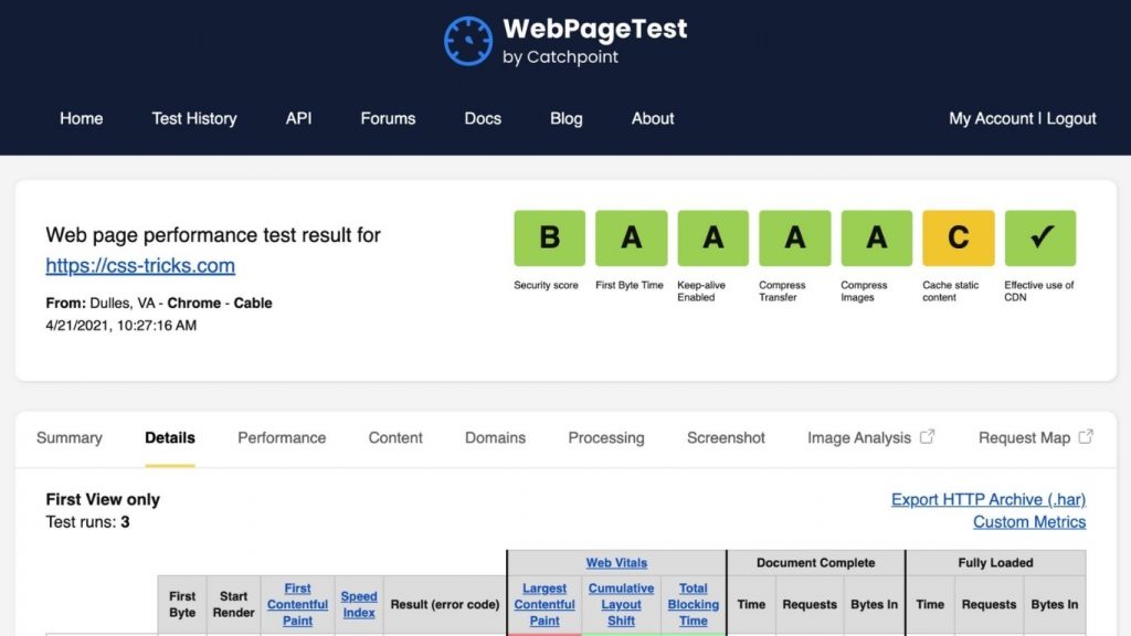 WebPageTest cho phép kiểm tra tốc độ website từ nhiều khu vực