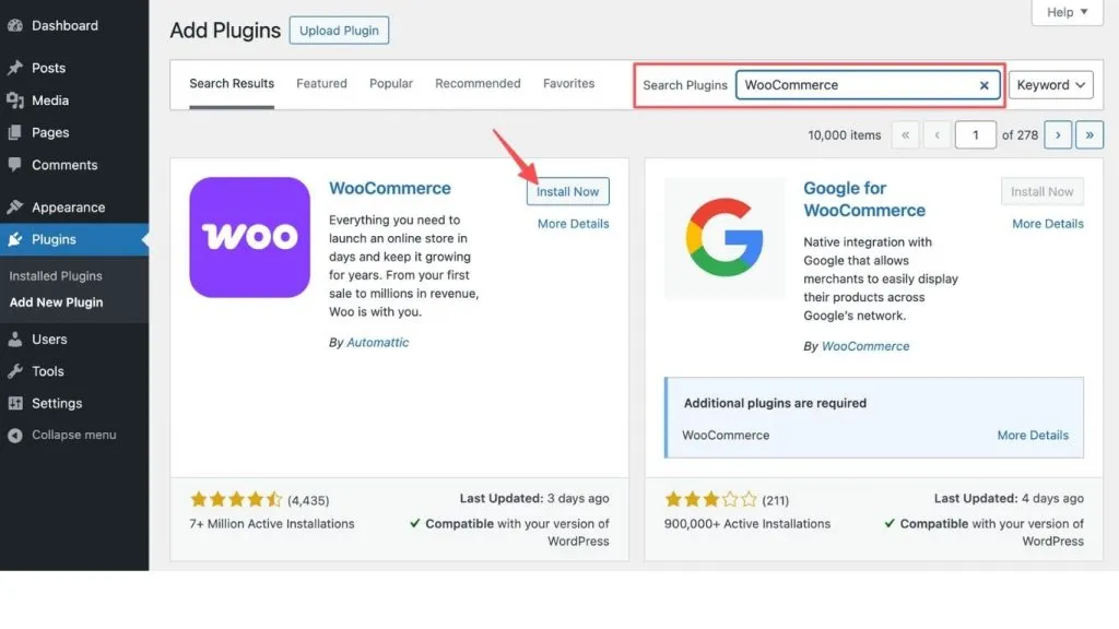 Cài đặt plugin WooCommerce trên wordpress