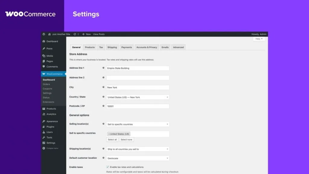 thiết lập các thông số trên WooCommerce