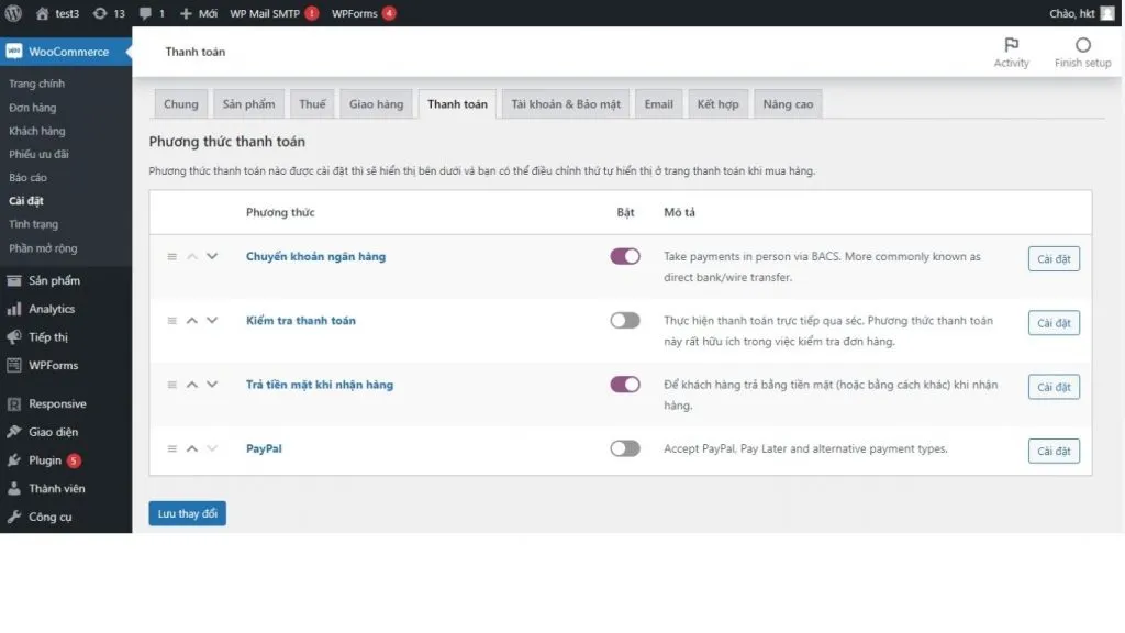 cài đặt thanh toán trên WooCommerce