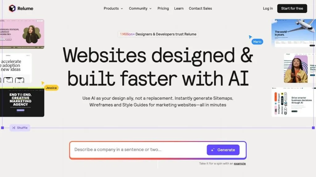 Tạo trang web miễn phí bằng Relume