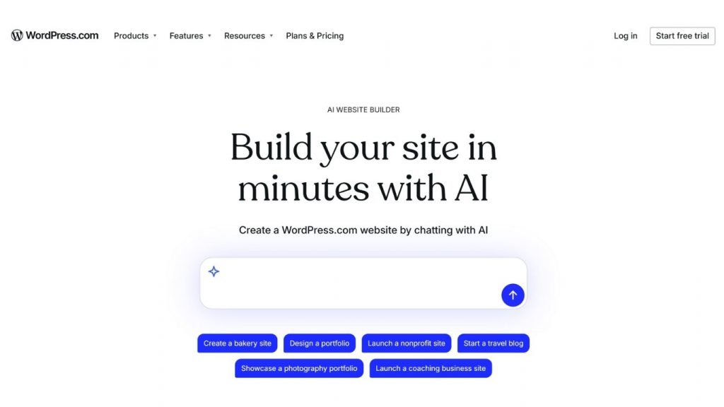 AI thiết kế website WordPress.com tạo trang web bằng thiết kế website bằng AI tự động