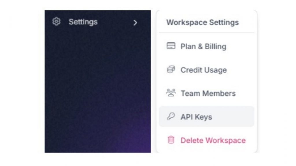 API key có thể tìm thấy trong Workspace Settings của project.