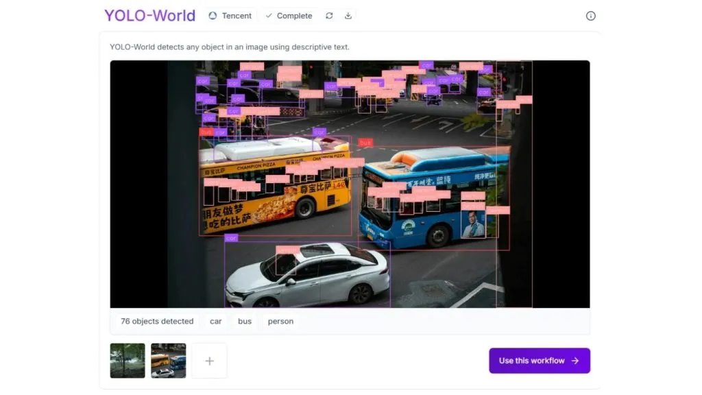 Hình ảnh object detection phát hiện người, xe hơi và xe buýt trong ảnh bằng mô hình YOLO-World