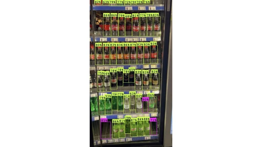 Hình ảnh object detection phát hiện sản phẩm và khoảng trống trên kệ hàng 