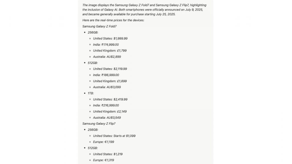 Đầu ra của prompt "Identify the image and retrieve real-time prices from the web with sources."