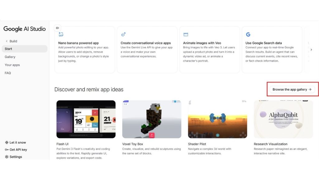Sử dụng App Gallery trong Google AI Studio