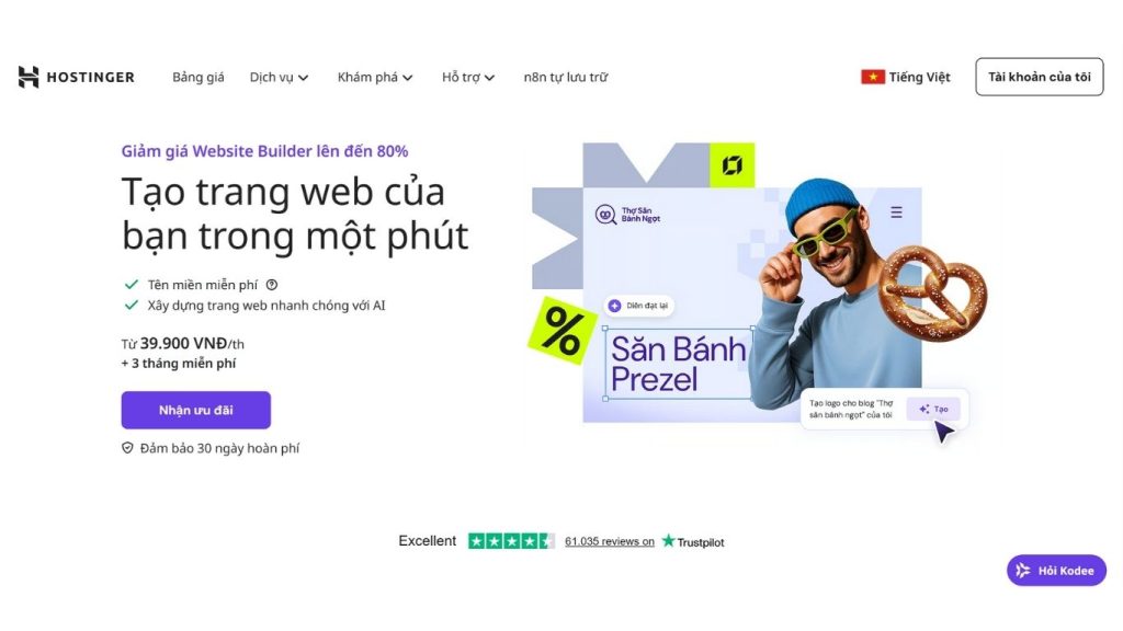 Hostinger AI Website Builder hỗ trợ thiết kế website bằng AI