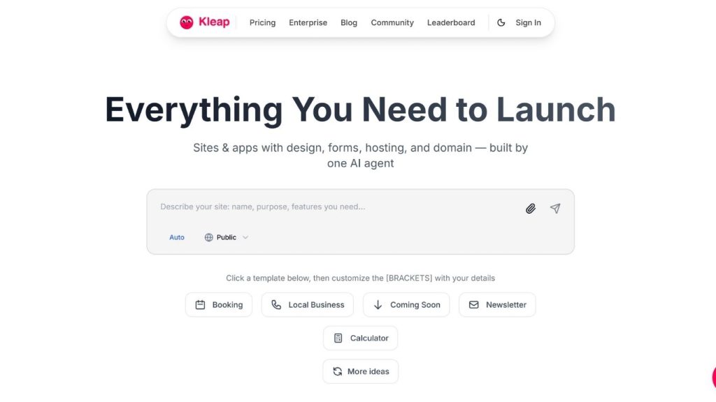 Kleap giúp thiết kế website bằng AI và landing page