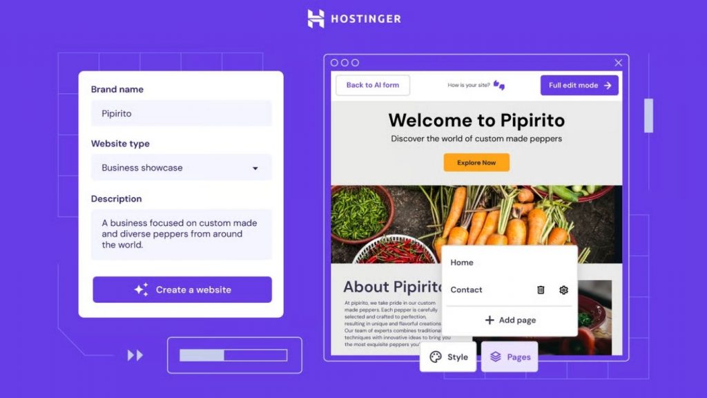 Hostinger AI Website Builder dashboard
