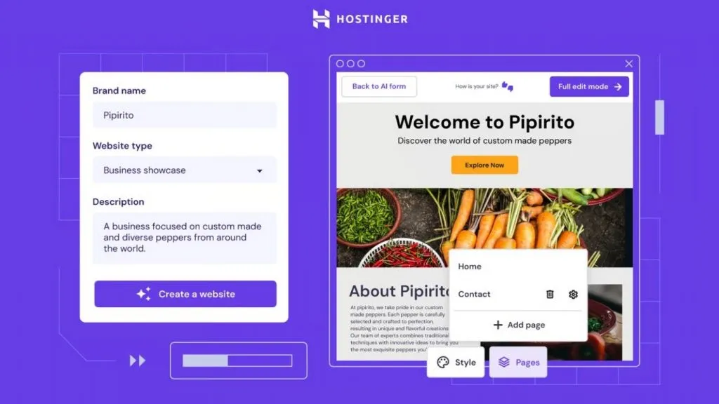 Hostinger AI Website Builder dashboard
