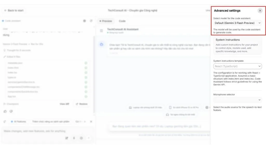 chọn model Gemini Google AI Studio
