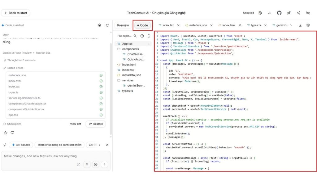 xuất code Google AI Studio