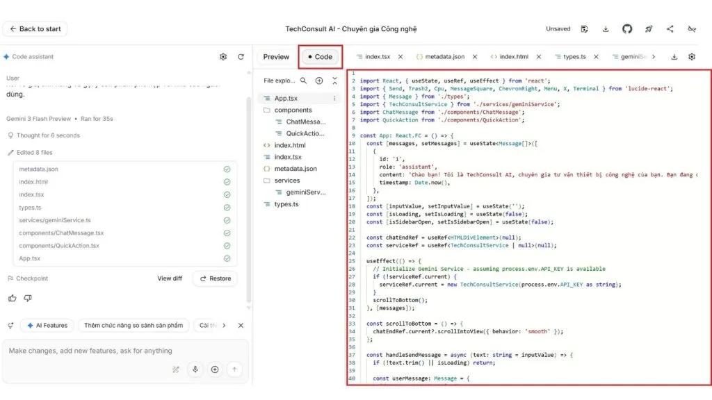 xuất code Google AI Studio