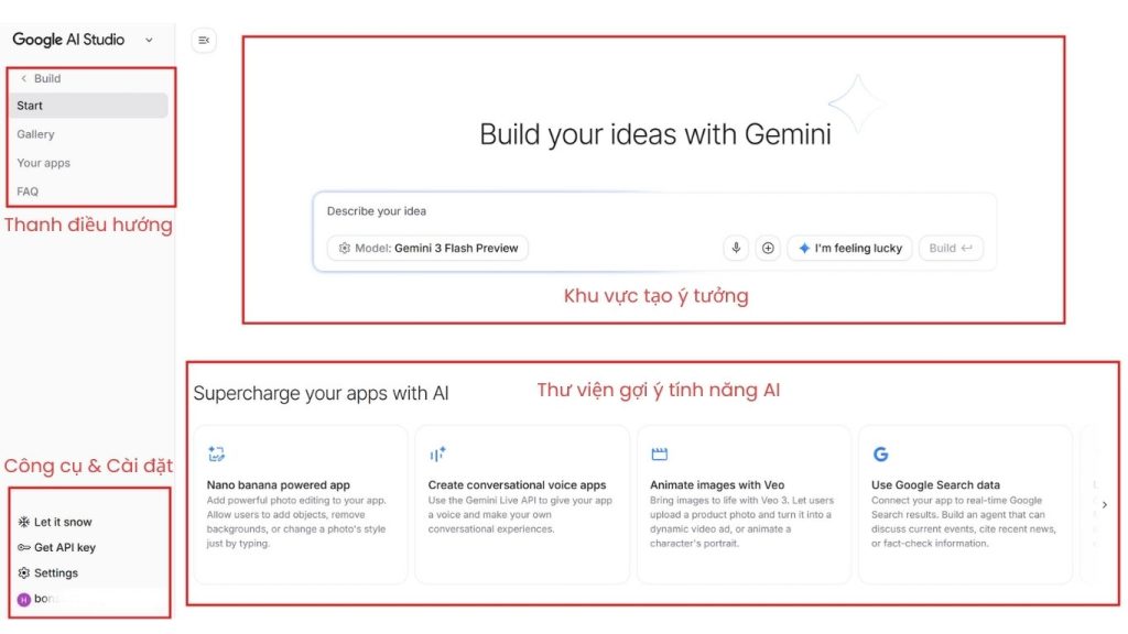 giao diện app Google AI Studio