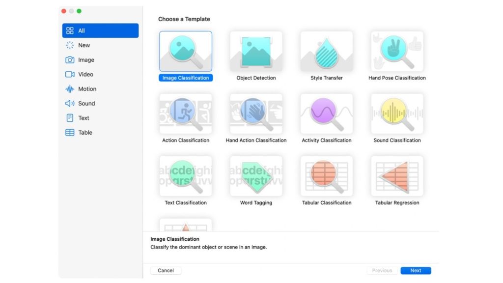 Ảnh chụp màn hình công cụ thị giác máy tính không cần code Create ML của Apple 