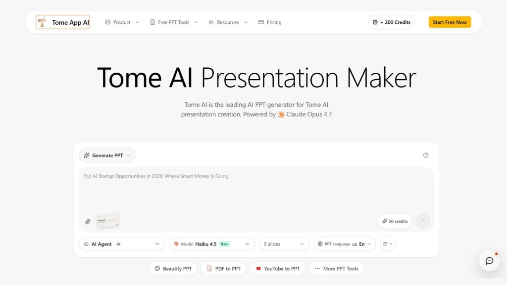 Tome AI slide-creation tool