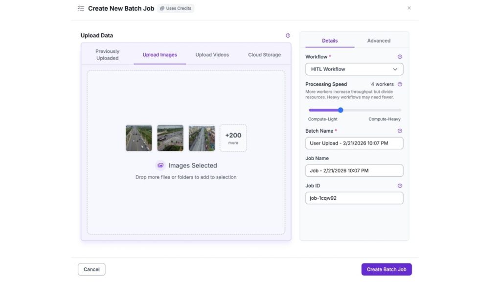 Giao diện tạo lệnh chạy xử lý hàng loạt trong quy trình Human-in-the-Loop để thu thập dữ liệu tự động