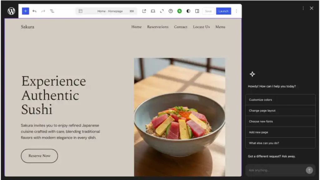 Restaurant or café website