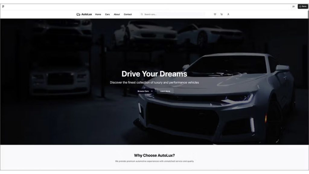 mẫu website AI dành cho đại lý kinh doanh ô tô