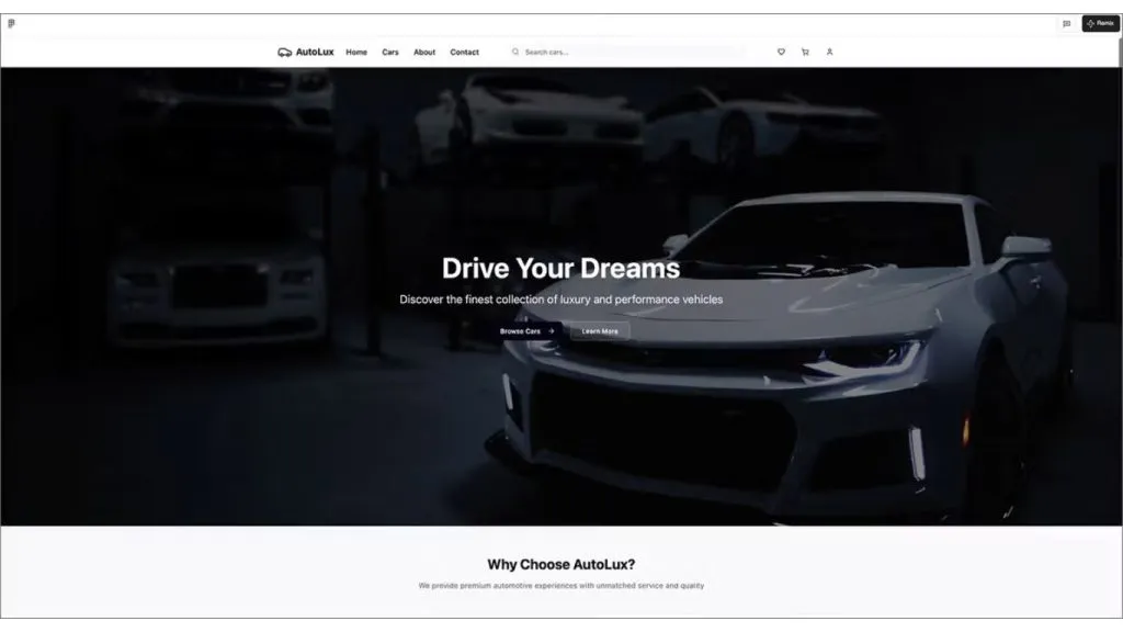 mẫu website AI dành cho đại lý kinh doanh ô tô