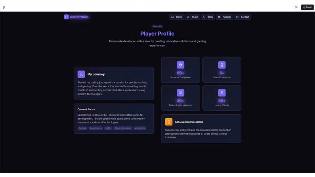 portfolio lập trình viên theo phong cách Gaming
