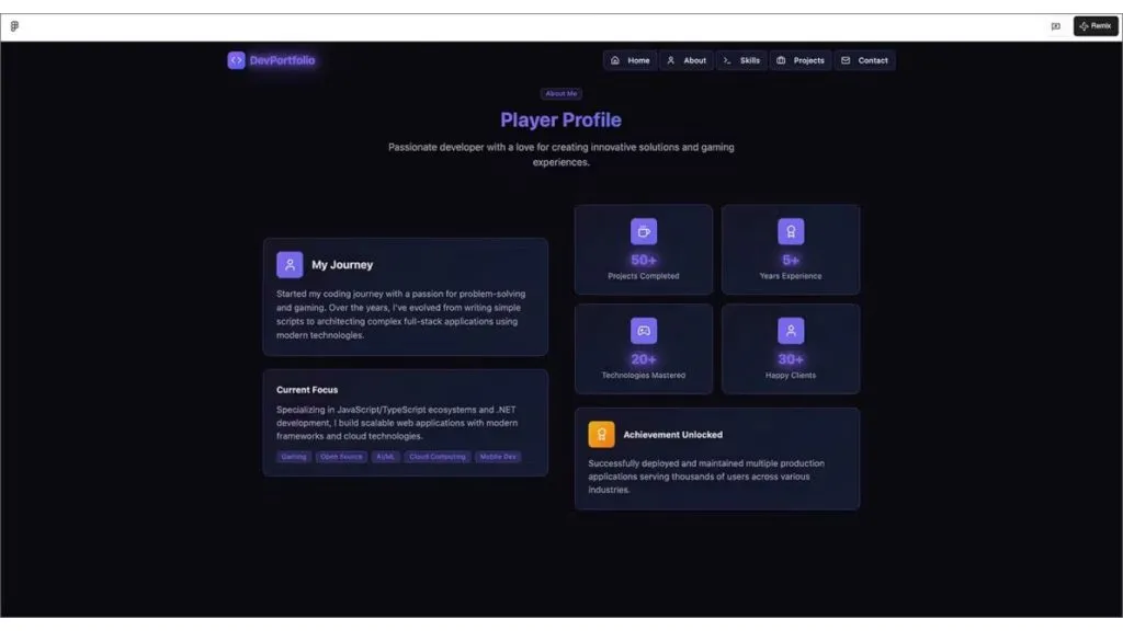 portfolio lập trình viên theo phong cách Gaming